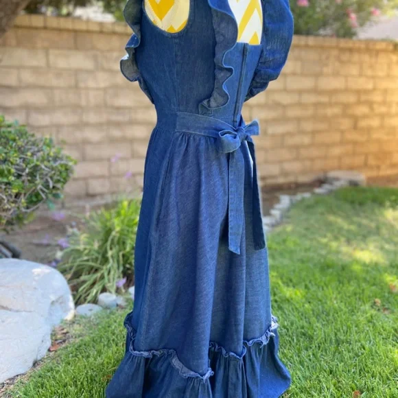 Vintage Gunne Sax ruffle prairie denim dress - Picture 11 of 16